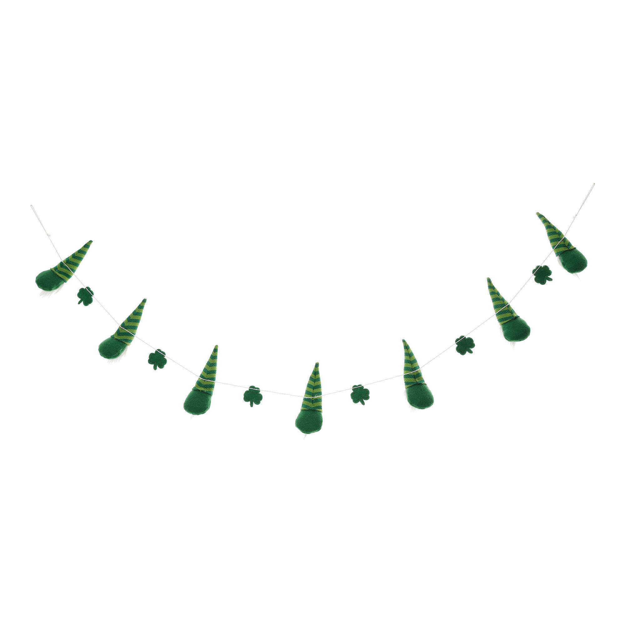 Glitzhome® St. Patrick's Fabric Gnomes and Shamrocks Garland
